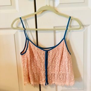 Light pink and blue jean crop top